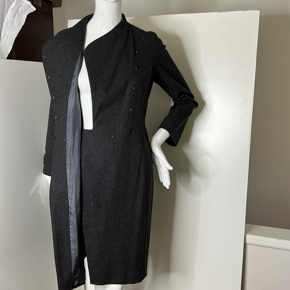 Carolyne Roehm Sz 8 Vintage Gray Soft Wool Snap Button Coat Dress - Picture 6 of 12